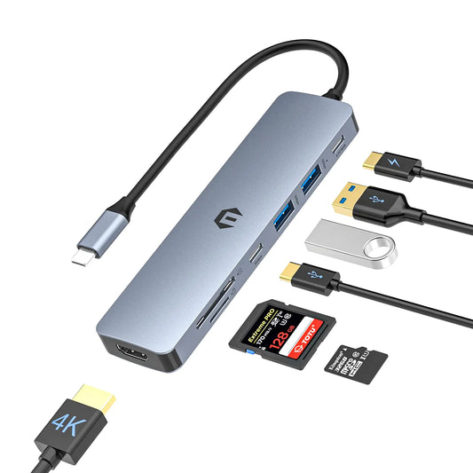 TOTU 7-in-1 USB-C Hub with 4K HDMI, 100W PD, USB 3.0 & SD/TF Slots