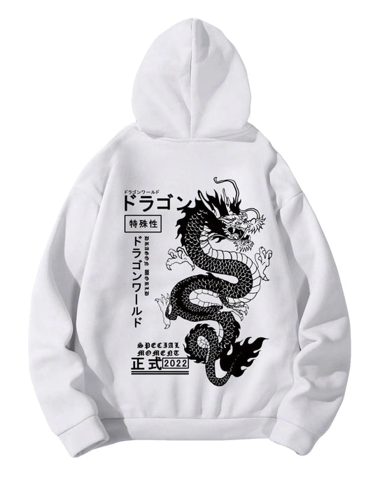 RoseSeek Mens Hoodies Graphic Print Long Sleeve Drawstring Pullover Hoodies Sweatshirt with Pocket Trendy White Medium