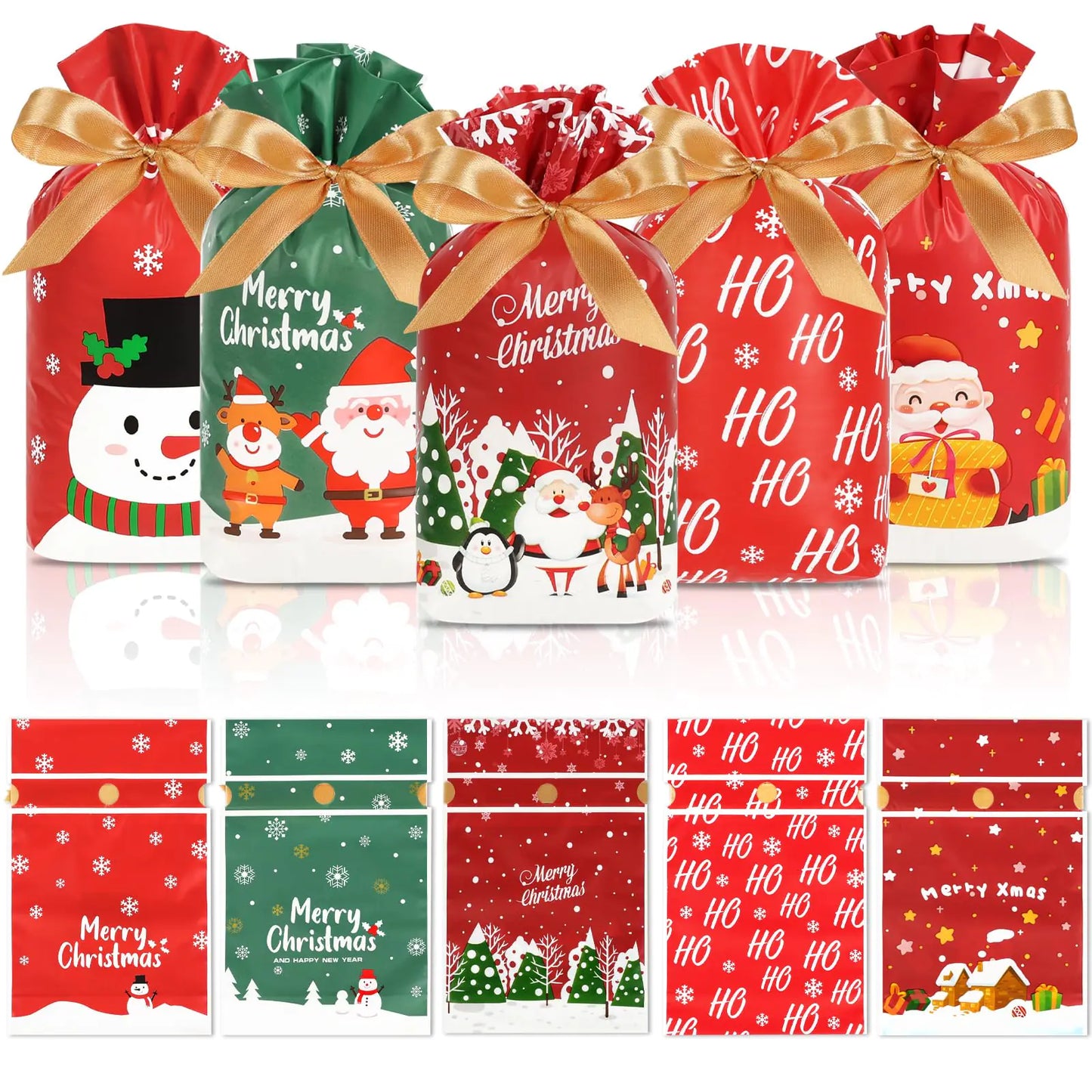 HRX 50pcs Christmas Drawstring Treat Bags